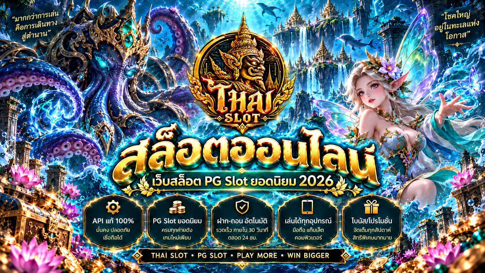 หน้าจอเกมสล็อตสมมติสำหรับอธิบายสัญลักษณ์และกติกา